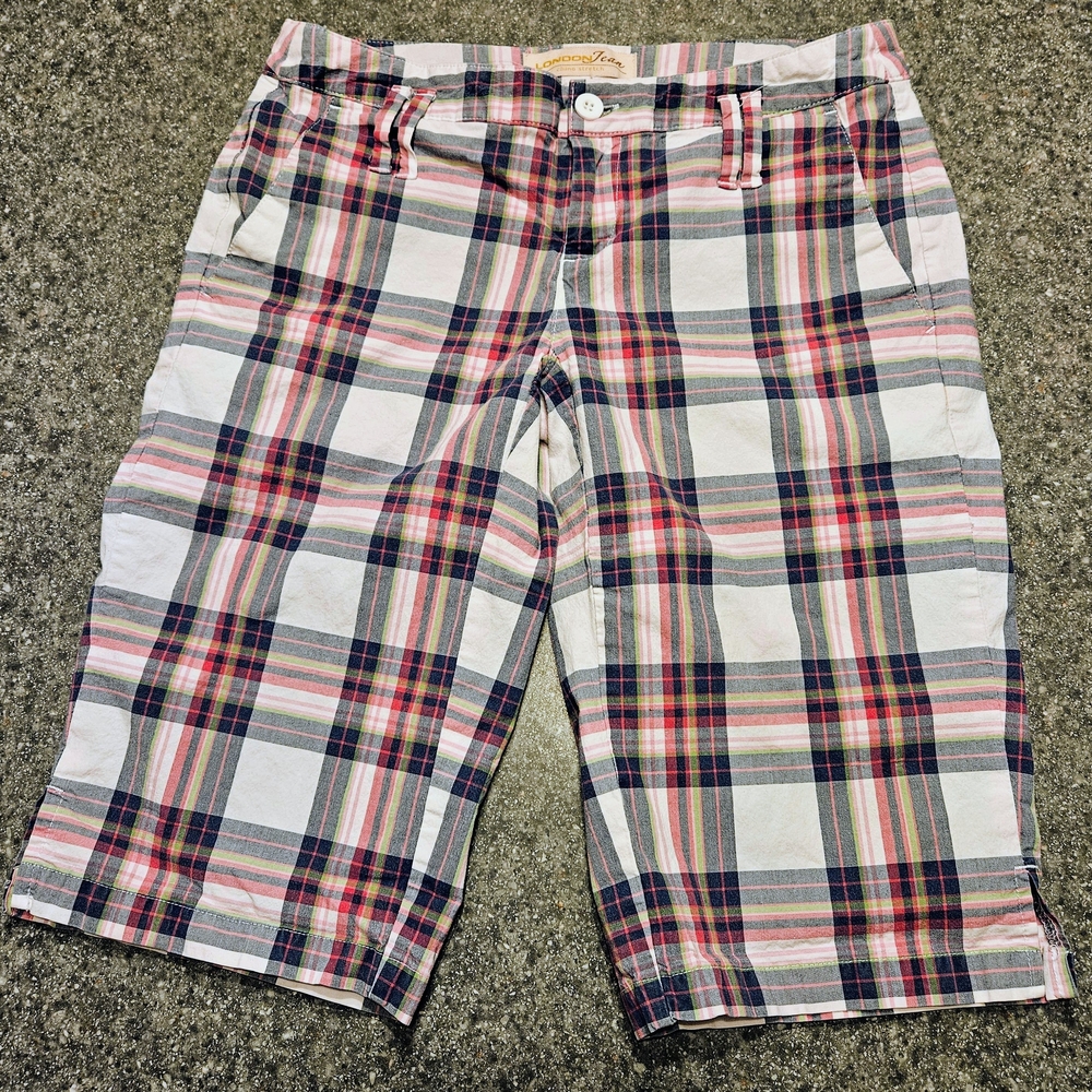 London Jeans Cotton Chino Plaid Stretch Shorts